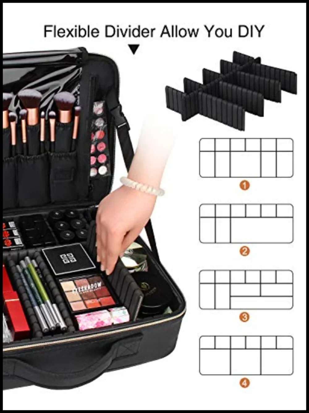 Large Train Case Makeup Bag - Waterproof 3 Layer Cosmetic Organizer with